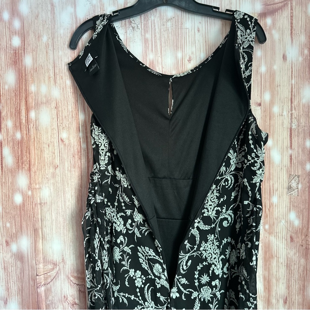 Studio 1940 Black Ruched Tie Waist White Floral Print Maxi Dress Size 14 - Picture 10 of 10